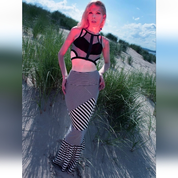 Nuvula Striped Maxi Skirt S Mermaid Style Black White Long...